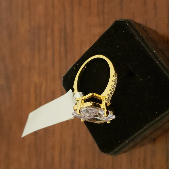 FINAL SALE Gold Emerald White Sapphire Ring - Picture 5 of 7